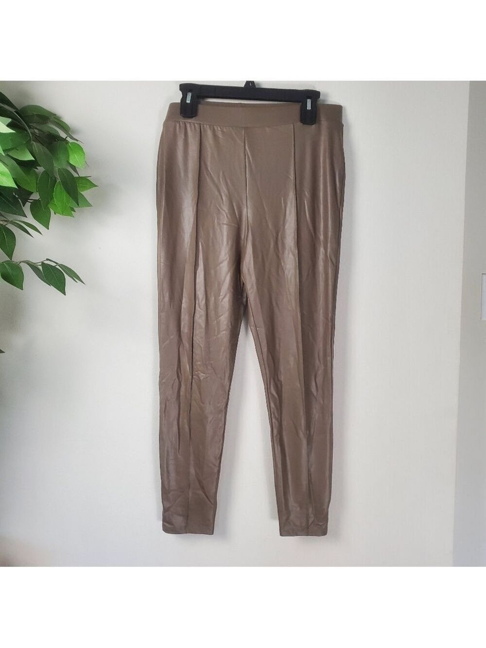 Asos Faux Leather Pants Olive Green Women's Size 12 Stretch Leggings